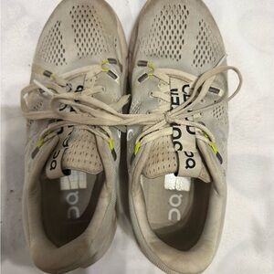 On Running Light Beige Sneakers with Yellow Accents